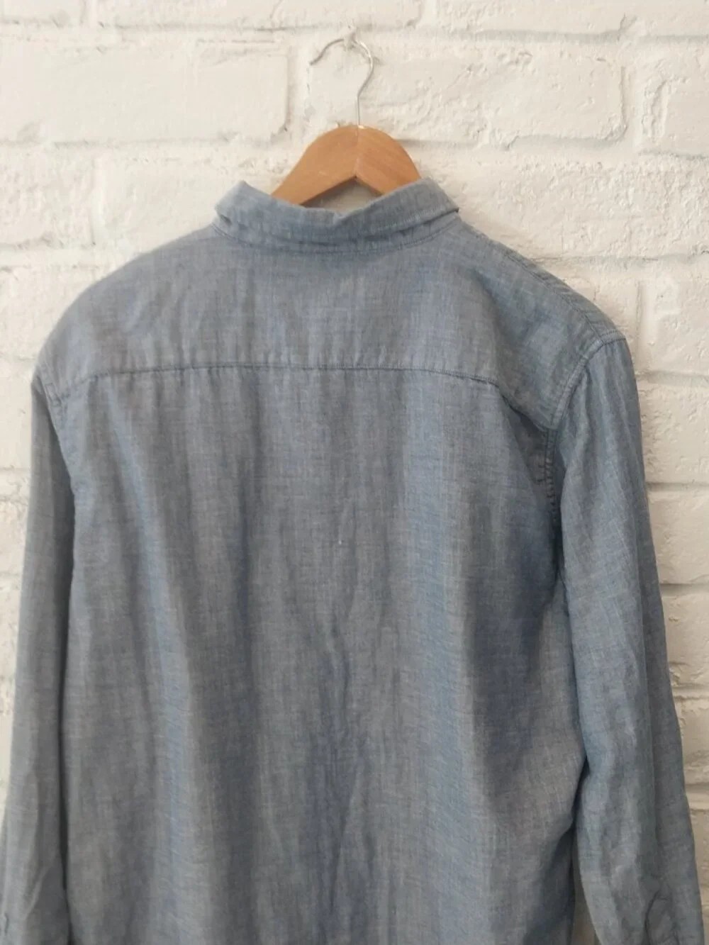 Banana Republic Untucked Slim Fit Double Cloth Blue Shirt Mens L Solid Stripped,